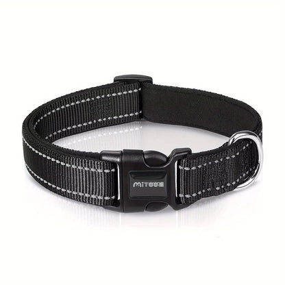 Reflective Dog Collar with Quick-Release Buckle – Soft Neoprene Padded Breathable 1" Striped Dog Collar for Small Medium Large Dogs, Durable Polyester, Sizes XS–XL, 8 Vibrant Colors