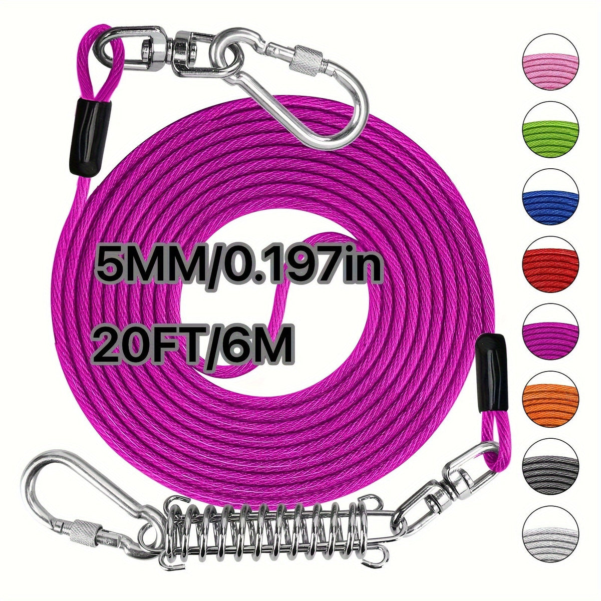 Heavy Duty Dog Leash 6 10 15 30 50 75 100 Feet Long Training Tie Out Cable for Large Dogs Up to 500 lbs Durable Bite-Resistant Yard Running Rope Lead