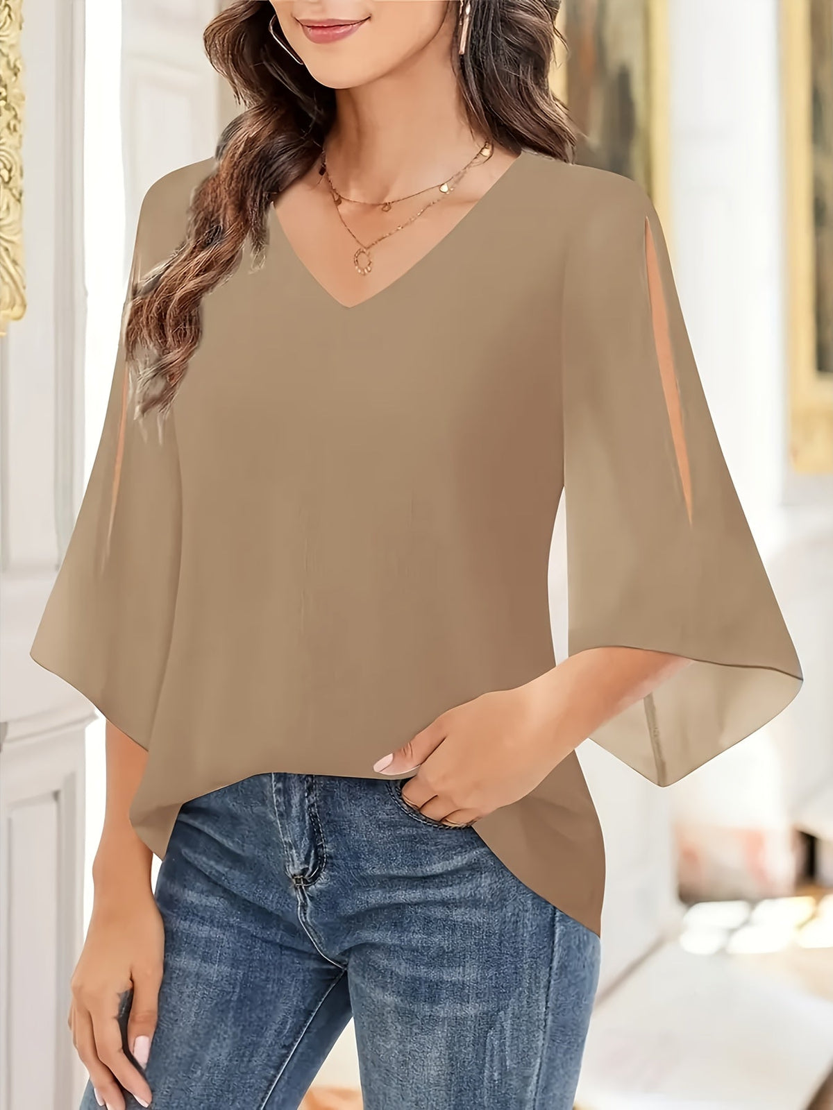 Women's Chiffon Blouse Lightweight Casual Long Sleeve Button Down Shirt | Navy Khaki Black Loose Fit Office Work Top S-XXL