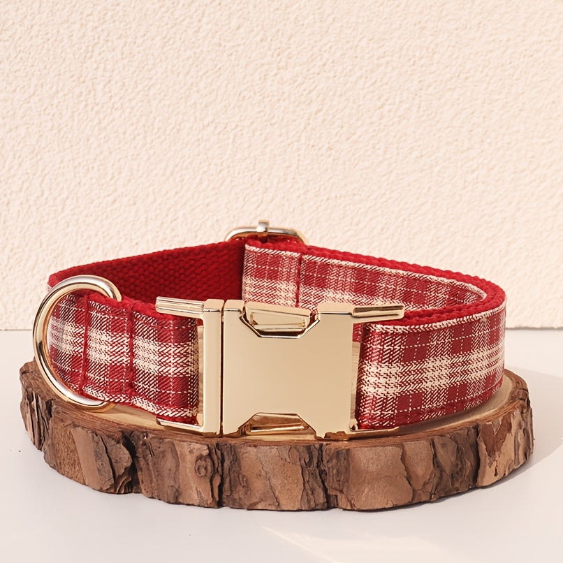 Personalized Dog Collar with ID Tag - Customizable Anti-Lost Pet Collar in 21 Styles, Adjustable XS to XL for Small Medium Large Dogs, Plaid Floral Dot Patterns, Engraved Contact Information