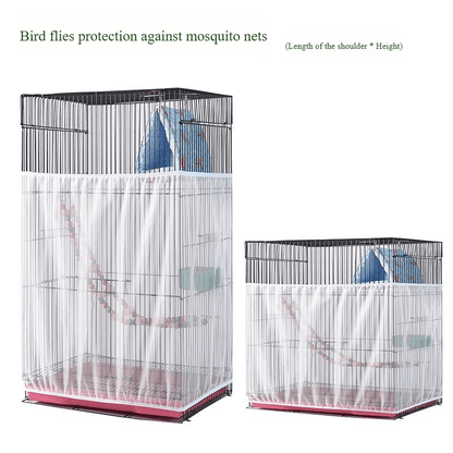 Adjustable Bird Cage Net Cover - Breathable Polyester Mesh Cage Cover to Prevent Mosquitoes Feather Scatter & Food Spillage - Fits Round & Square Cages for Parrots Parakeets Budgies S/M/L