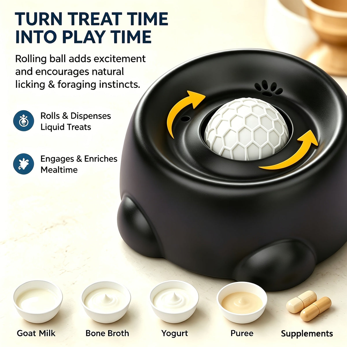 Slow Feeder Bowl for Dogs & Cats - Fun Rolling Ball Puzzle Feeder & Portion Control Dispenser, Controls Eating Speed, Prevents Bloat, Ideal for Senior Dogs & Picky Eaters