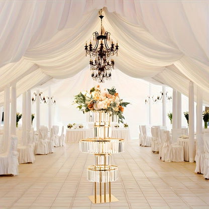 5-Tier Crystal Chandelier Flower Stand – Metal Pedestal with Hanging Crystals for Wedding Centerpiece T-Stage Road Lead Event & Holiday Decoration