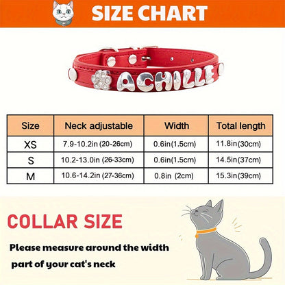 Personalized Faux Leather Cat & Dog Collar with Pendant Tag, Customized ID Collar for Small & Medium Dogs and Cats, Adjustable Pet Collar with Exquisite Charm Decoration, 11 Colors XS to M