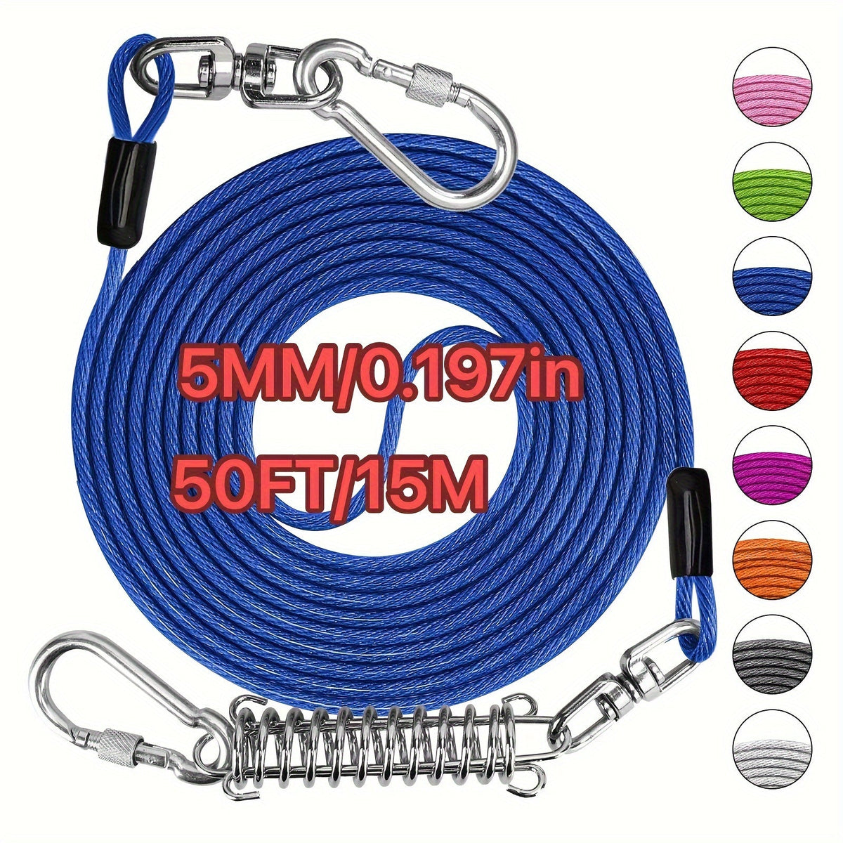 Heavy Duty Dog Leash 6 10 15 30 50 75 100 Feet Long Training Tie Out Cable for Large Dogs Up to 500 lbs Durable Bite-Resistant Yard Running Rope Lead