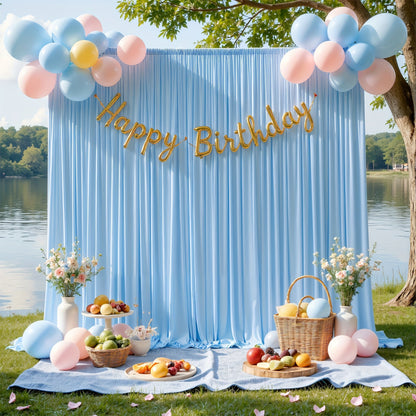 4-Pack 5×10 ft Polyester Spandex Backdrop Curtains with Pole Bags – Wrinkle-Resistant Photography Background for Wedding Birthday Banquet & Party in 15 Colors