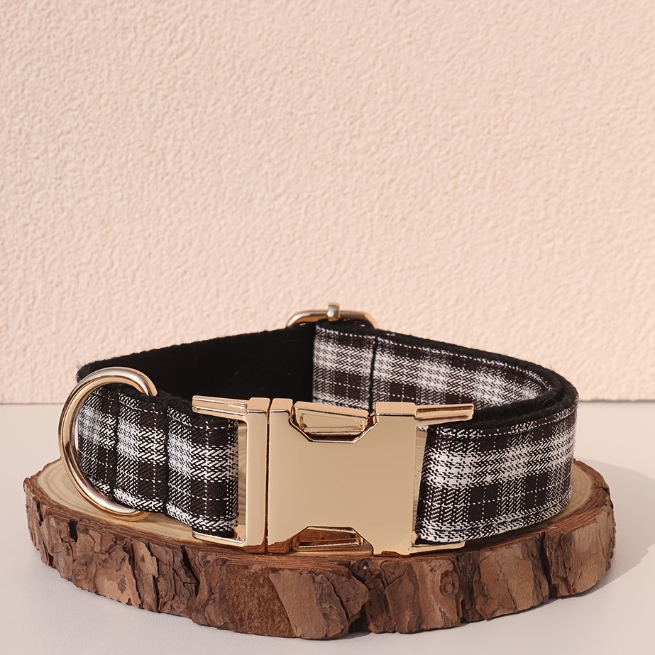 Personalized Dog Collar with ID Tag - Customizable Anti-Lost Pet Collar in 21 Styles, Adjustable XS to XL for Small Medium Large Dogs, Plaid Floral Dot Patterns, Engraved Contact Information