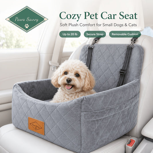 Dog Car Booster Seat with Safety Strap – Cozy Elevated Travel Bed for Small & Medium Dogs, Stable Non-Slip Design, Easy to Clean, 8 Colors Available