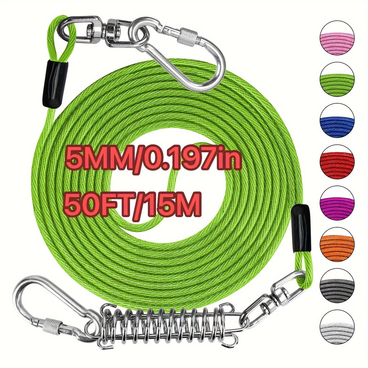 Heavy Duty Dog Leash 6 10 15 30 50 75 100 Feet Long Training Tie Out Cable for Large Dogs Up to 500 lbs Durable Bite-Resistant Yard Running Rope Lead