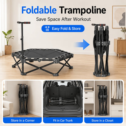 42-Inch Foldable Mini Rebounder Trampoline for Adults – Springless Fabric Strap System, 300 LB Capacity, Compact Indoor Fitness Bouncer for Home Gym, Cardio & Leisure Exercise, Space-Saving Design