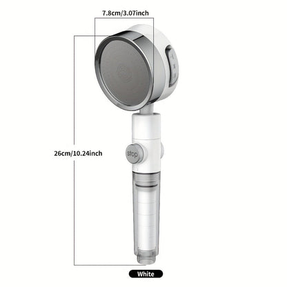H37 Supercharged Filtered Showerhead - 3-Speed Adjustable, High Pressure, Adjustable Angle Bathroom Shower Head - Silvery, Black, Grey & White (Head Only)