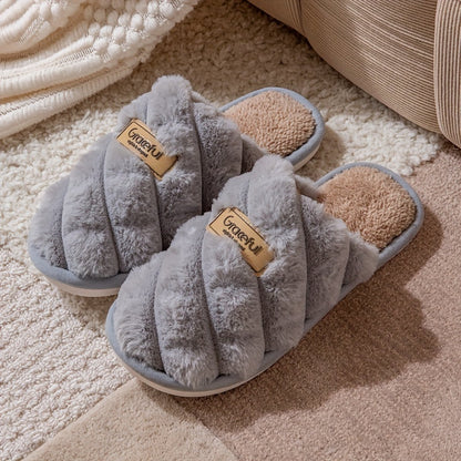 Pineapple Grain Contrast Color Plush Slippers - Unisex, Non-Slip, Warm & Cozy Slip-On Indoor Home Slippers for Autumn & Winter - US 4.5–14 - Ivory White, Pink Red, Light Grey, Royal Blue & Yellow