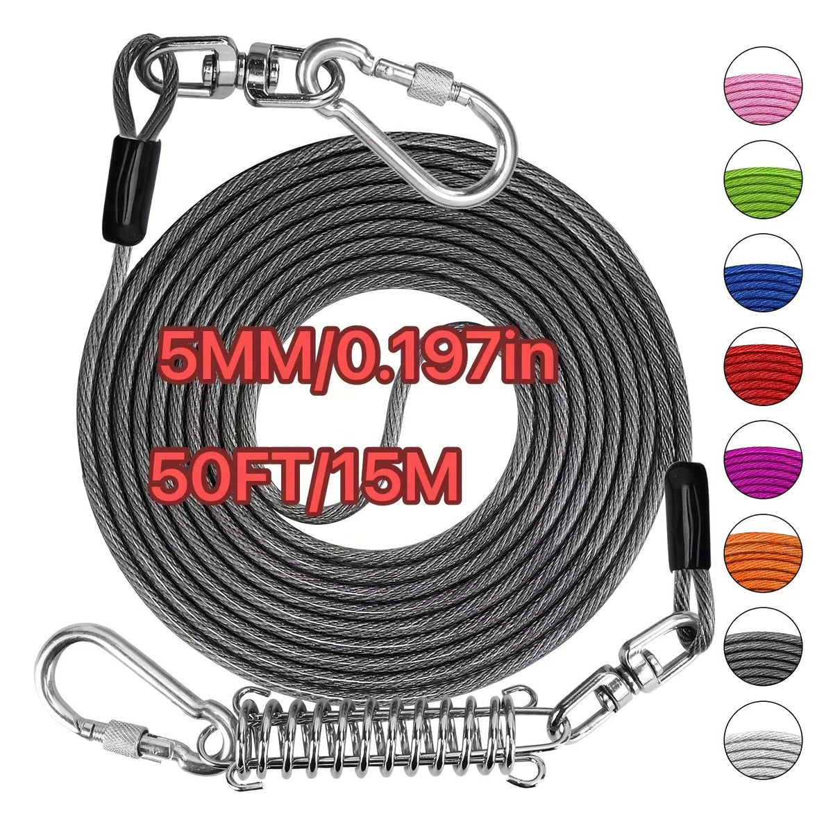 Heavy Duty Dog Leash 6 10 15 30 50 75 100 Feet Long Training Tie Out Cable for Large Dogs Up to 500 lbs Durable Bite-Resistant Yard Running Rope Lead