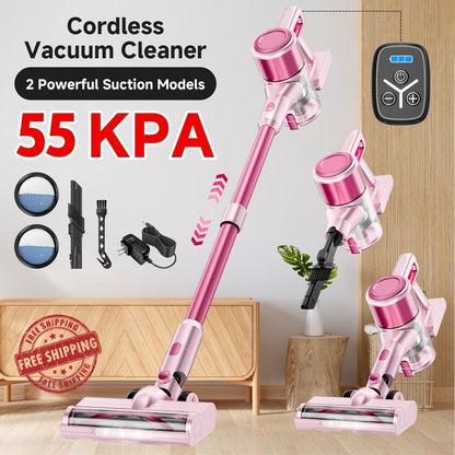 55KPa Cordless Stick Vacuum Cleaner 8-in-1 – Lightweight Powerful Handheld Vacuum with LED Light for Hardwood Carpet Floor Pet Hair Home Car