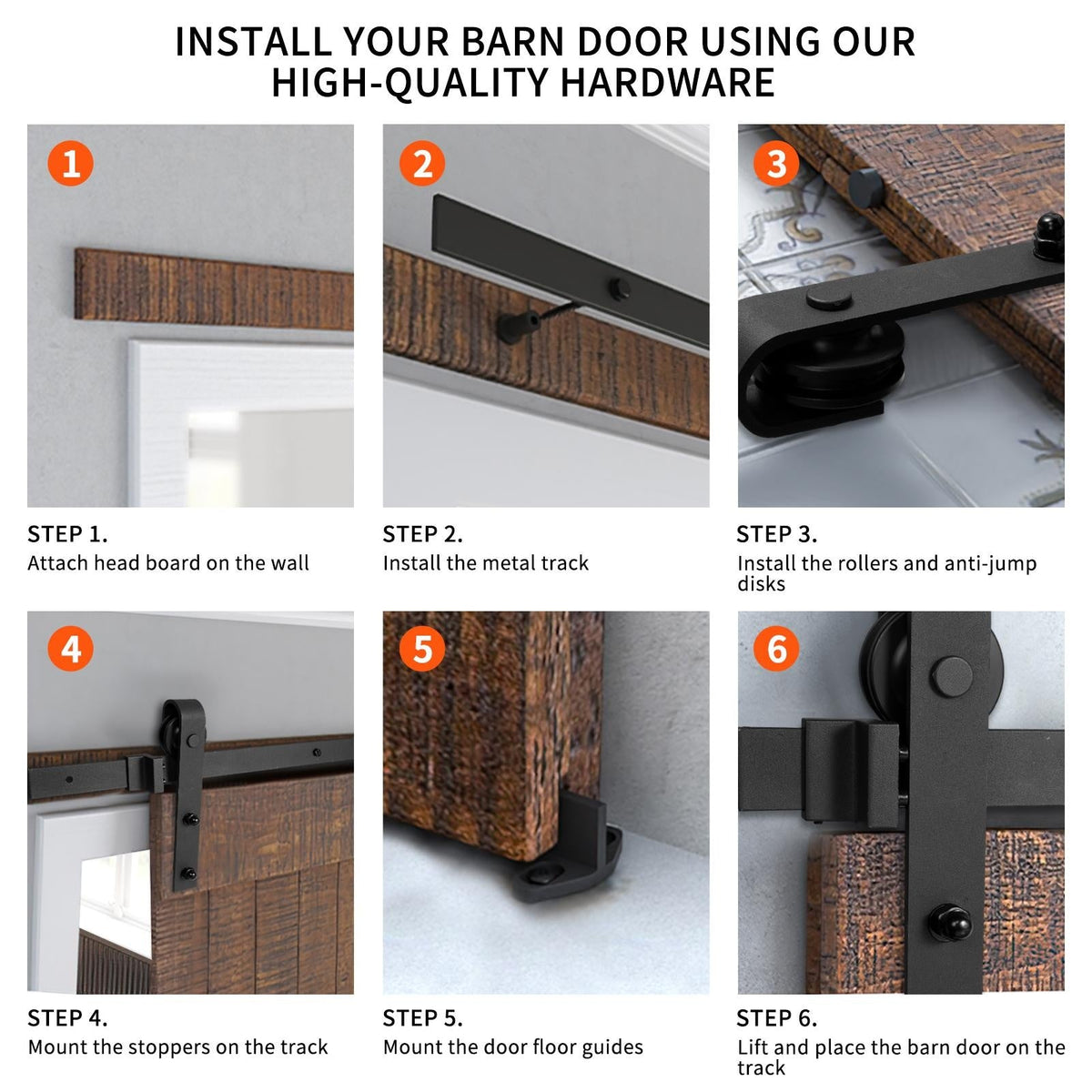 Sliding Barn Door Hardware Kit 6.6 FT Heavy Duty Carbon Steel Track – Quiet Gliding Complete Kit for Single Wood Doors 36"-40" Wide
