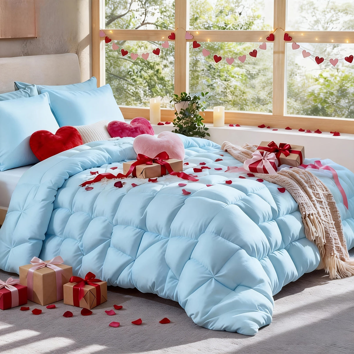 Comforter Set 7 Piece Queen King Full - Soft Microfiber Pintuck Pleated Bed in a Bag Complete Bedding Set with Comforter, Fitted Sheet, Flat Sheet & Pillowcases, All Season Home & Dorm Bedding