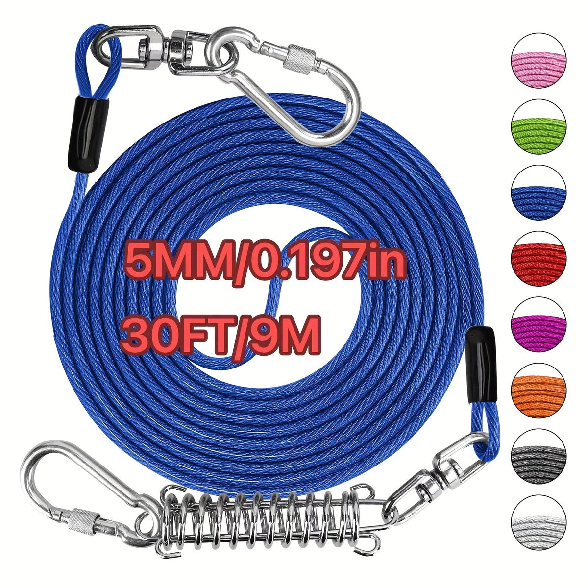 Heavy Duty Dog Leash 6 10 15 30 50 75 100 Feet Long Training Tie Out Cable for Large Dogs Up to 500 lbs Durable Bite-Resistant Yard Running Rope Lead