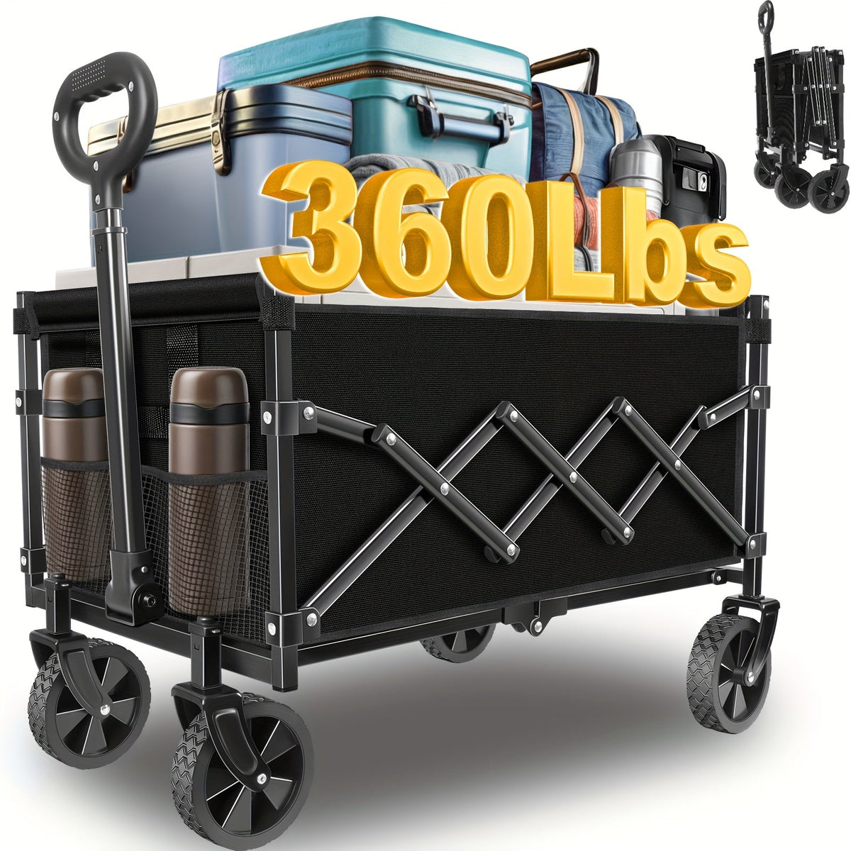 Collapsible Wagon Cart 360 520 580 600LBS Heavy Duty Foldable Utility Wagon with Wheels for Grocery Camping Garden Sports Shopping Beach