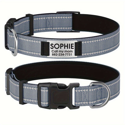 Customizable Reflective Dog Collar with Personalized Name Plate - Padded Nylon Comfort Fit, 12 Color Options, Engraved ID Tag Alternative for Small Medium & Large Dogs, Perfect Personalized Dog Gift for Dog Lovers