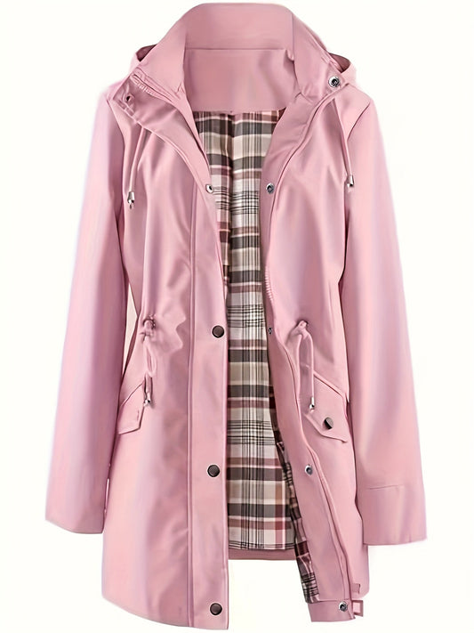 Plus Size Women's Lightweight Hooded Outdoor Jacket - Drawstring Waist - 0XL to 5XL - Pink Red, Red, Black, Dark Gray, Blue, Navy & Fern Green