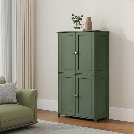 Shaker Style Floor Cabinet with 4 Doors & 2 Adjustable Shelves – Tall Freestanding Storage Organizer for Kitchen, Bathroom & Living Room, Spacious Cupboard Unit in Green White Blue – Nova Mart