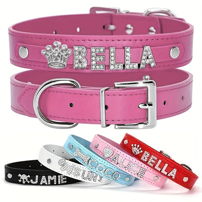 Personalized PU Leather Dog Collar with Pendant Tag - Custom ID Collar for Small Medium Large Dogs Cats XS S M L 8 Colors Stylish Pet Accessory Gift White Black Pink Blue Purple