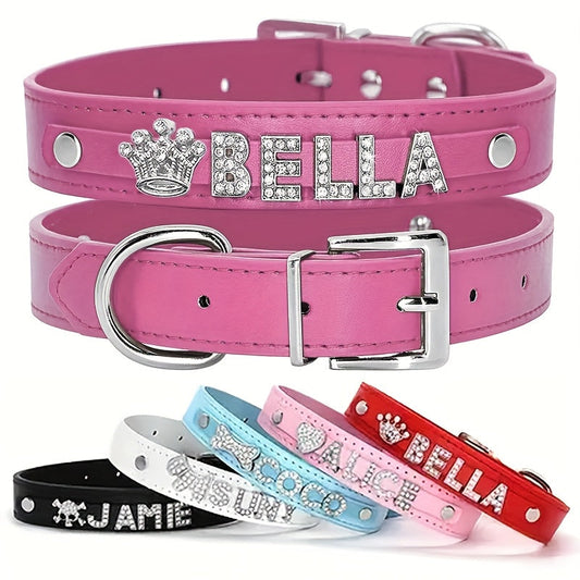 Personalized PU Leather Dog Collar with Pendant Tag - Custom ID Collar for Small Medium Large Dogs Cats XS S M L 8 Colors Stylish Pet Accessory Gift White Black Pink Blue Purple