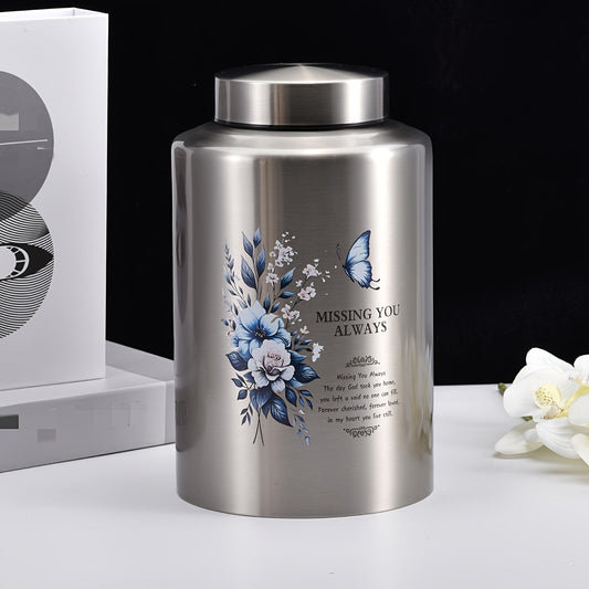 Large Cremation Urn for Human Ashes – Butterfly Decorative Funeral Burial Urn for Women & Men, Adult Full Size Memorial Keepsake Urn, Steel Color
