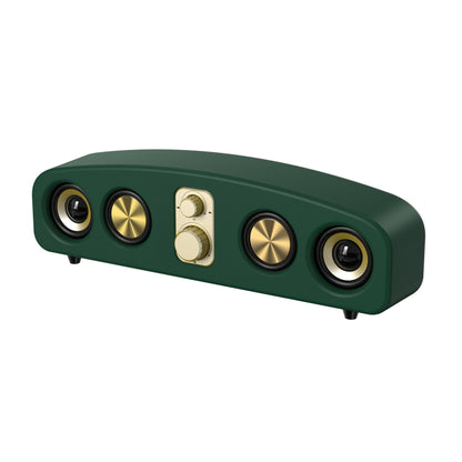 Portable Wireless Bluetooth Speaker with Subwoofer & Stereo Sound – USB-C Powered Deep Bass for Smartphones Tablets & Laptops Party & Outdoor Use in Wood Grain Dark Green & Grey