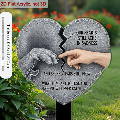 Acrylic Memorial Plaque for Grave Sites - 9 Inch Hand and Paw Touching Heart Design Outdoor Grave Marker, Pet Loss Gift, Sympathy Remembrance Decor Tribute for Deceased Loved Ones and Pets, 2D Flat