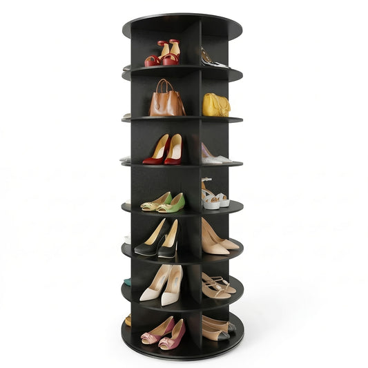 7-Tier 360° Rotating Shoe Rack Tower – Vertical Spinning Organizer for Shoes, Bags & Accessories, Space-Saving Storage Cabinet for Closet, Bedroom & Entryway, 63" Tall, Black or Pink – Nova Mart