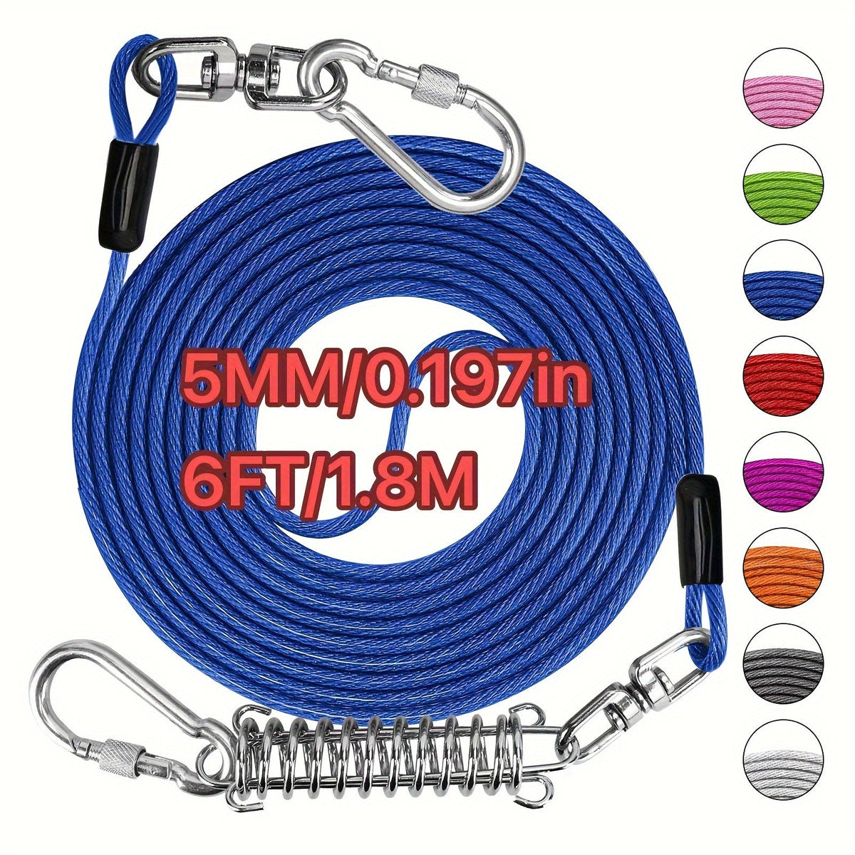 Heavy Duty Dog Leash 6 10 15 30 50 75 100 Feet Long Training Tie Out Cable for Large Dogs Up to 500 lbs Durable Bite-Resistant Yard Running Rope Lead