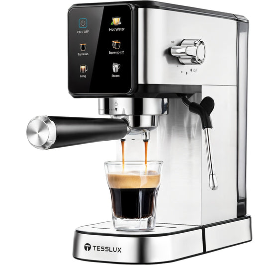 20 Bar Espresso Machine with Dual Boiler & Milk Frother Wand – Touch Control Compact Coffee Maker for Home, Makes Cappuccino & Latte, Includes Coffee Mug – Nova Mart