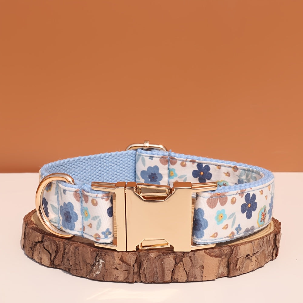 Personalized Dog Collar with ID Tag - Customizable Anti-Lost Pet Collar in 21 Styles, Adjustable XS to XL for Small Medium Large Dogs, Plaid Floral Dot Patterns, Engraved Contact Information