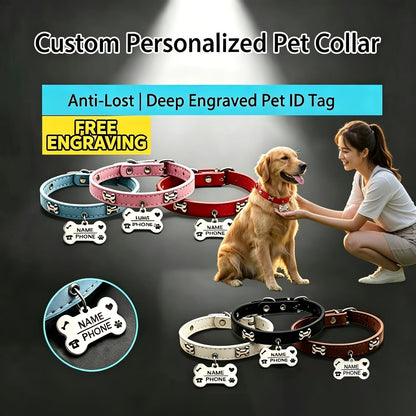 Custom Engraved Dog Collar with Free Personalized ID Tag Adjustable Anti-Lost Pet Collar for Small Medium Dogs and Cats Durable Premium Material