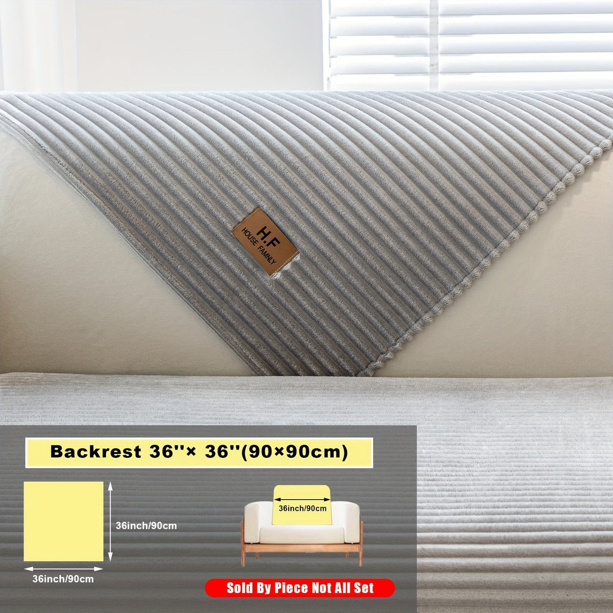 Short Plush Striped Sofa Cover & Cushion - All-Season, Pet-Friendly & Non-Slip - Armchair, Loveseat, 3/4/5-Seater, Backrest, Armrest & Pillowcase - White, Dark Gray, Light Gray, Coffee & Blue