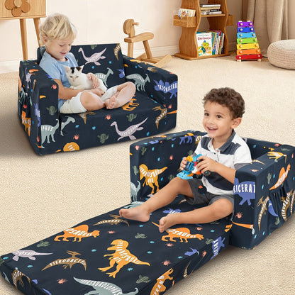 2-in-1 Kids Sofa Fold-Out Convertible Chair – Toddler Couch to Lounger with Washable Cover for Reading Playing Napping Boys Girls