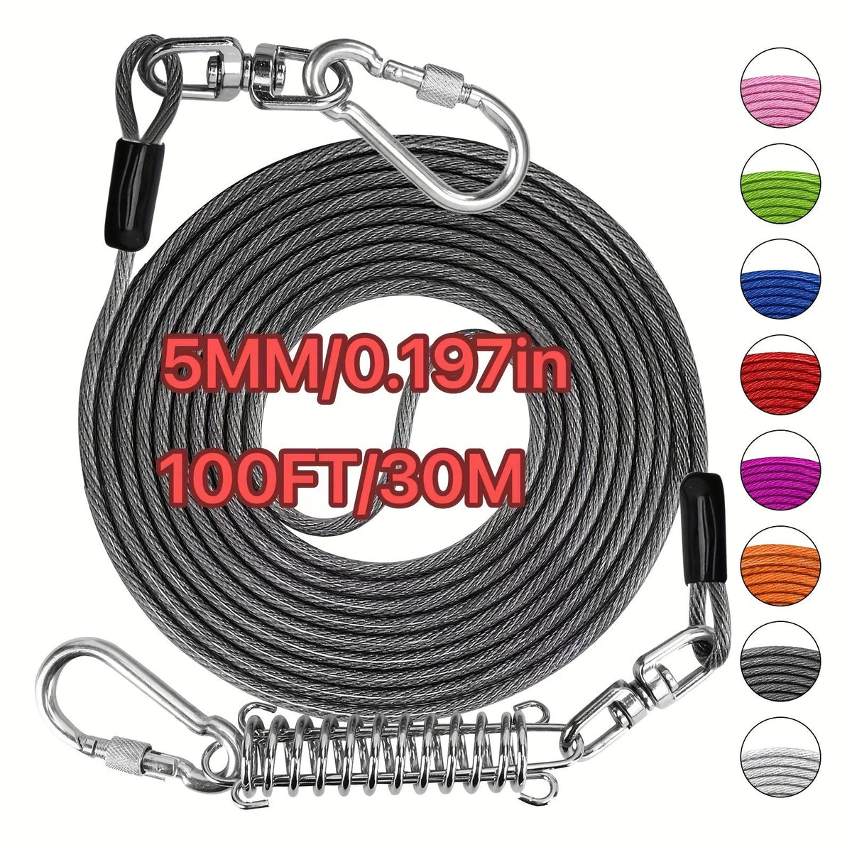 Heavy Duty Dog Leash 6 10 15 30 50 75 100 Feet Long Training Tie Out Cable for Large Dogs Up to 500 lbs Durable Bite-Resistant Yard Running Rope Lead