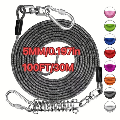 Heavy Duty Dog Leash 6 10 15 30 50 75 100 Feet Long Training Tie Out Cable for Large Dogs Up to 500 lbs Durable Bite-Resistant Yard Running Rope Lead