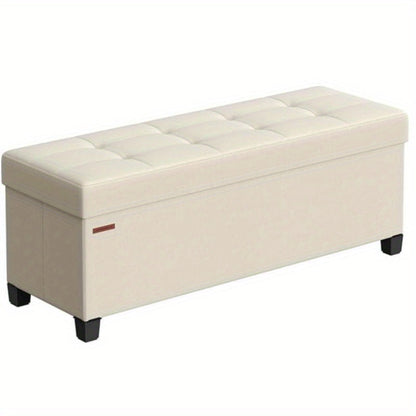 Foldable Storage Ottoman Bench 43" – Upholstered Collapsible Foot Rest & Seat for Living Room Bedroom in 6 Colors