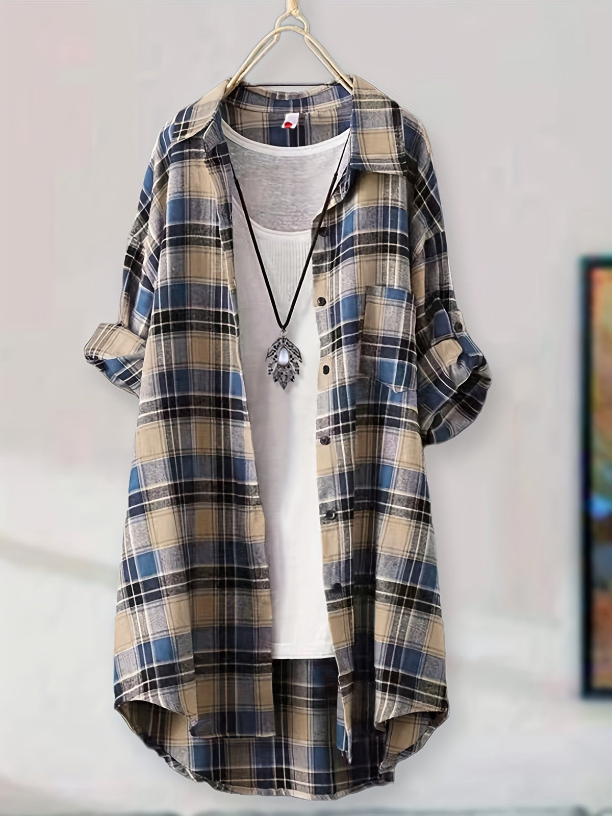 Casual Plaid Shirt for Men Women Mid-Length Loose Fit Button Down Flannel Shirt S M L XL XXL Multiple Colors