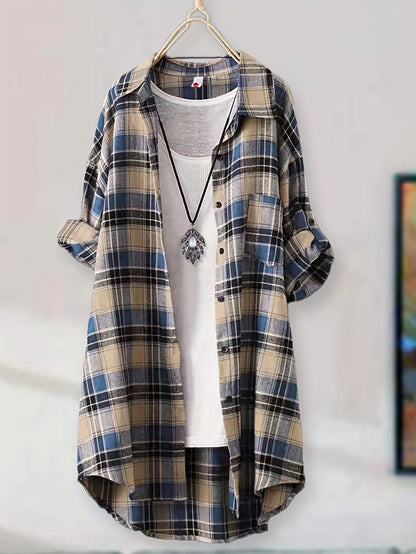 Casual Plaid Shirt for Men Women Mid-Length Loose Fit Button Down Flannel Shirt S M L XL XXL Multiple Colors