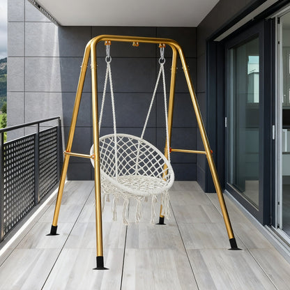 A-Frame Hammock Chair Stand Foldable – Heavy-Duty 300 LBS Steel Swing Stand for Hanging Chair Porch Indoor Outdoor Use in Black White Gold Silver