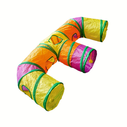 Collapsible Cat Tunnel H-Shape 4-Way with Interactive Play Balls – Washable Tear-Resistant Cat Tube for Indoor Play & Hide-and-Seek, Durable Kitten Entertainment Toy, Iridescent Rainbow & More Colors