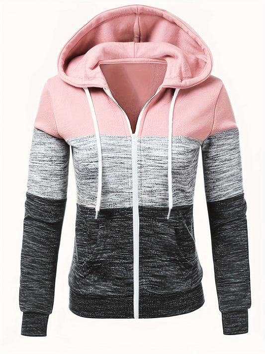 Women's Zip Up Hoodie Patchwork Print Casual Loose Sweatshirt Jacket Peacock Blue Black Dark Pink Mixed S M L XL XXL