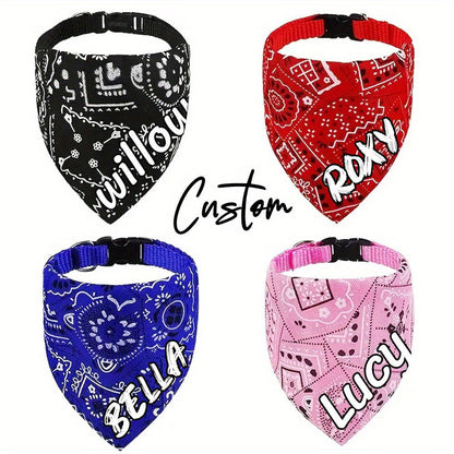 Personalized Dog Bandana Collar with Snap Closure - Adjustable Soft Polyester Pet Saliva Towel Necklace for Small Medium Large Dogs S M L 4 Colors Black Red Blue Pink Holiday Gift