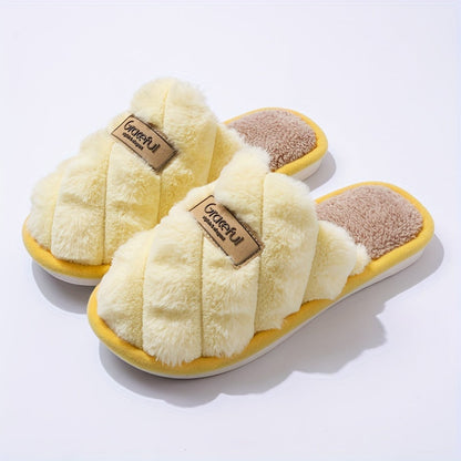 Pineapple Grain Contrast Color Plush Slippers - Unisex, Non-Slip, Warm & Cozy Slip-On Indoor Home Slippers for Autumn & Winter - US 4.5–14 - Ivory White, Pink Red, Light Grey, Royal Blue & Yellow