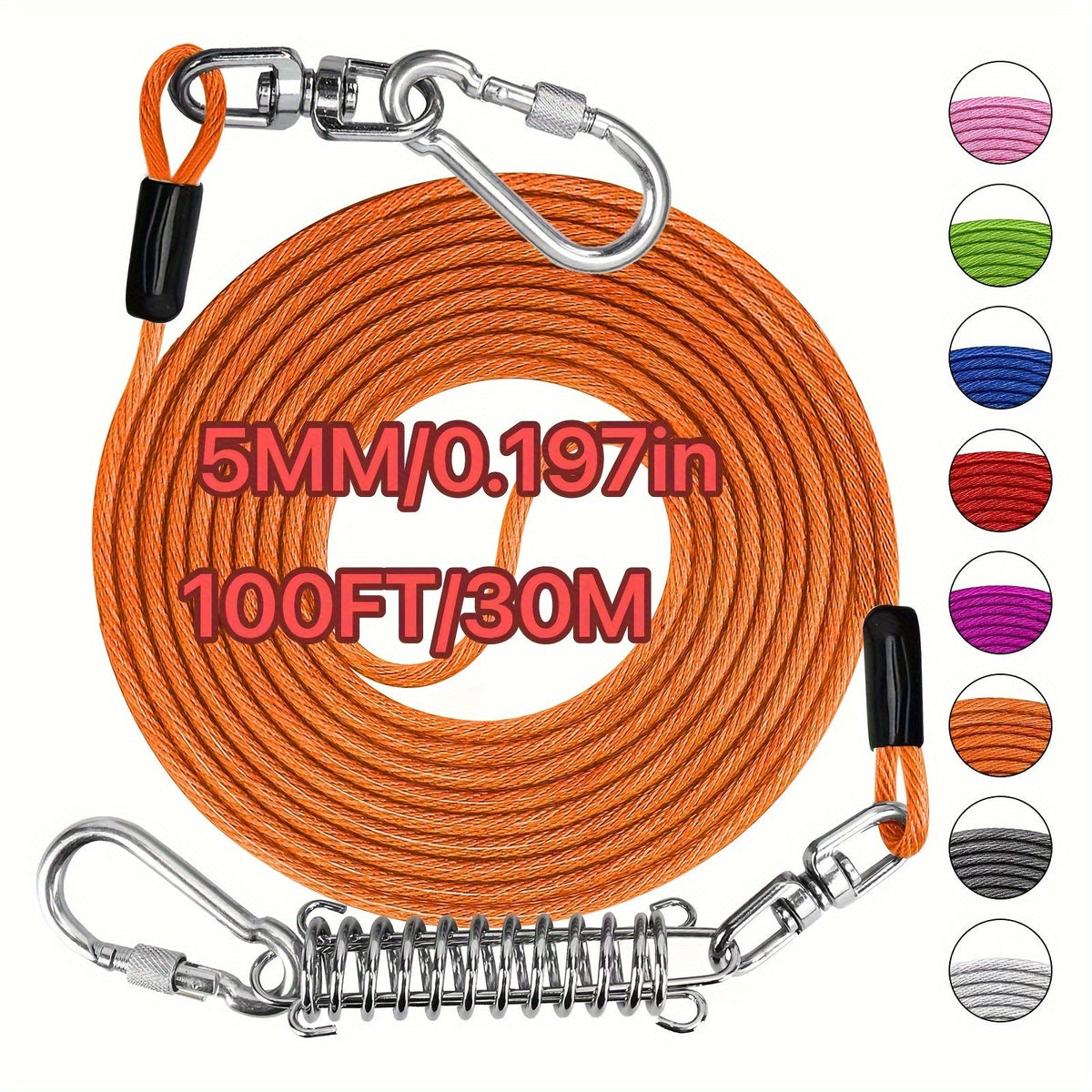 Heavy Duty Dog Leash 6 10 15 30 50 75 100 Feet Long Training Tie Out Cable for Large Dogs Up to 500 lbs Durable Bite-Resistant Yard Running Rope Lead