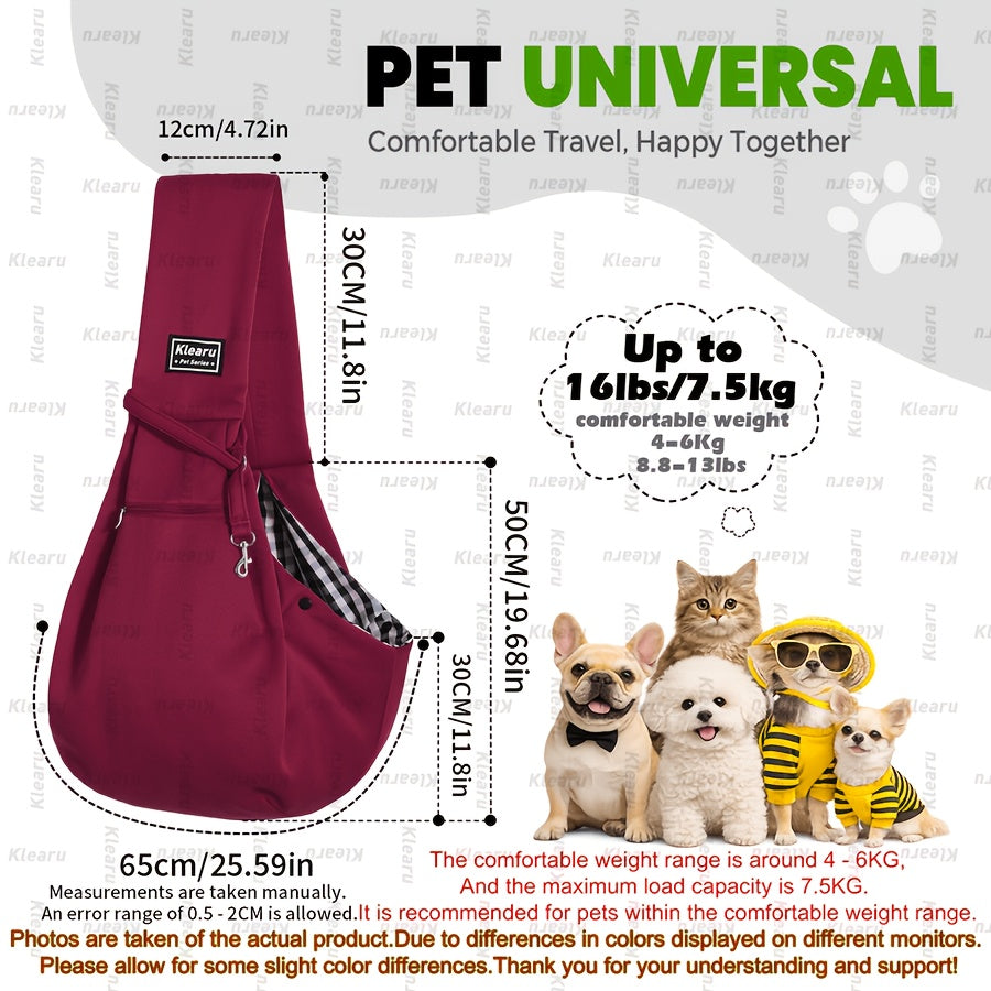 Pet Sling Carrier Bag for Cats & Dogs up to 14 lbs - Small Dog Cat Crossbody Shoulder Bag with Zipper Pocket - Hands-Free Outdoor Travel Pet Carrier Sling for Cats Dogs - Halloween Christmas Pet Gift