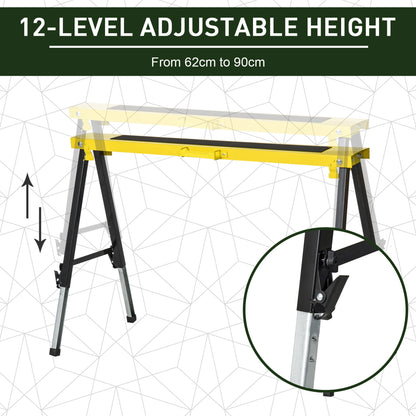 Sawhorse 2-Pack, 12-Level Adjustable Height 24.4"-35.4", 220 lbs Max Load, A-Frame Steel, Non-Slip EVA Surface, Folding & Portable with Carry Handle, for Woodworking, DIY & Construction
